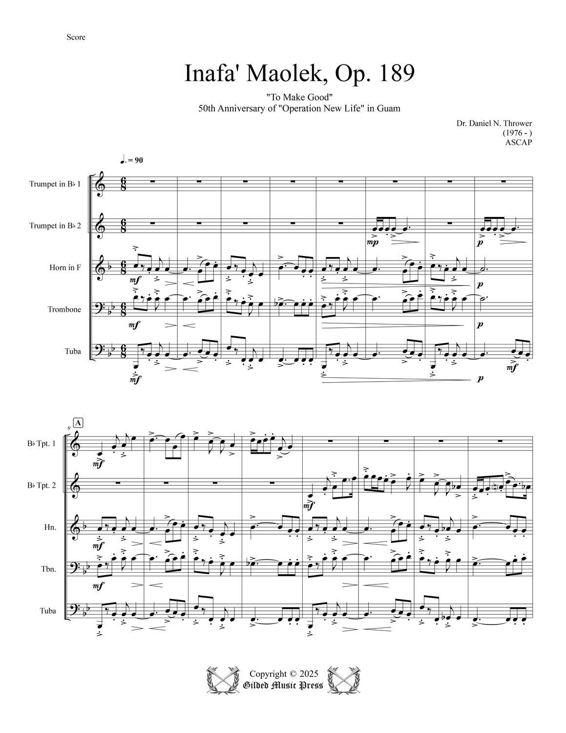 GMP 3106: Inafa' Maolek, To Make Good, Op. 189 (Brass Quintet), Dr. Daniel Thrower