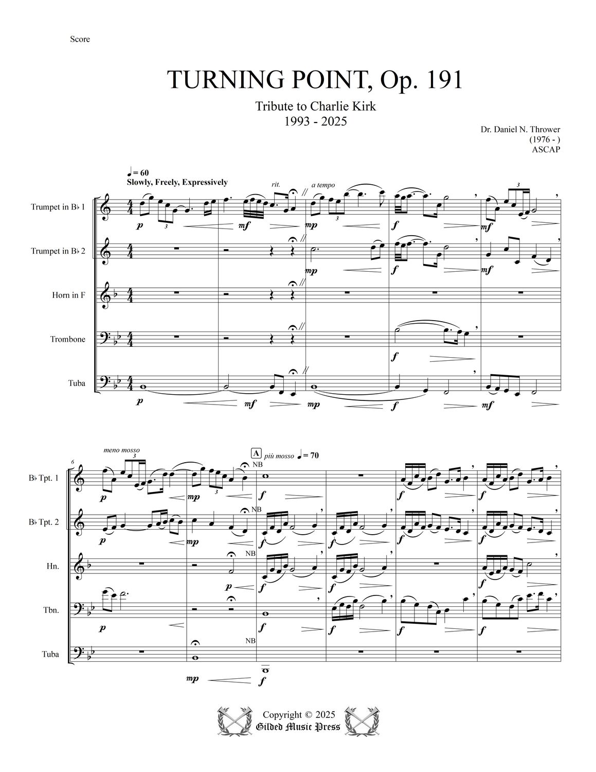 GMP 3108: Turning Point, Op. 191 (Brass Quintet), Dr. Daniel Thrower