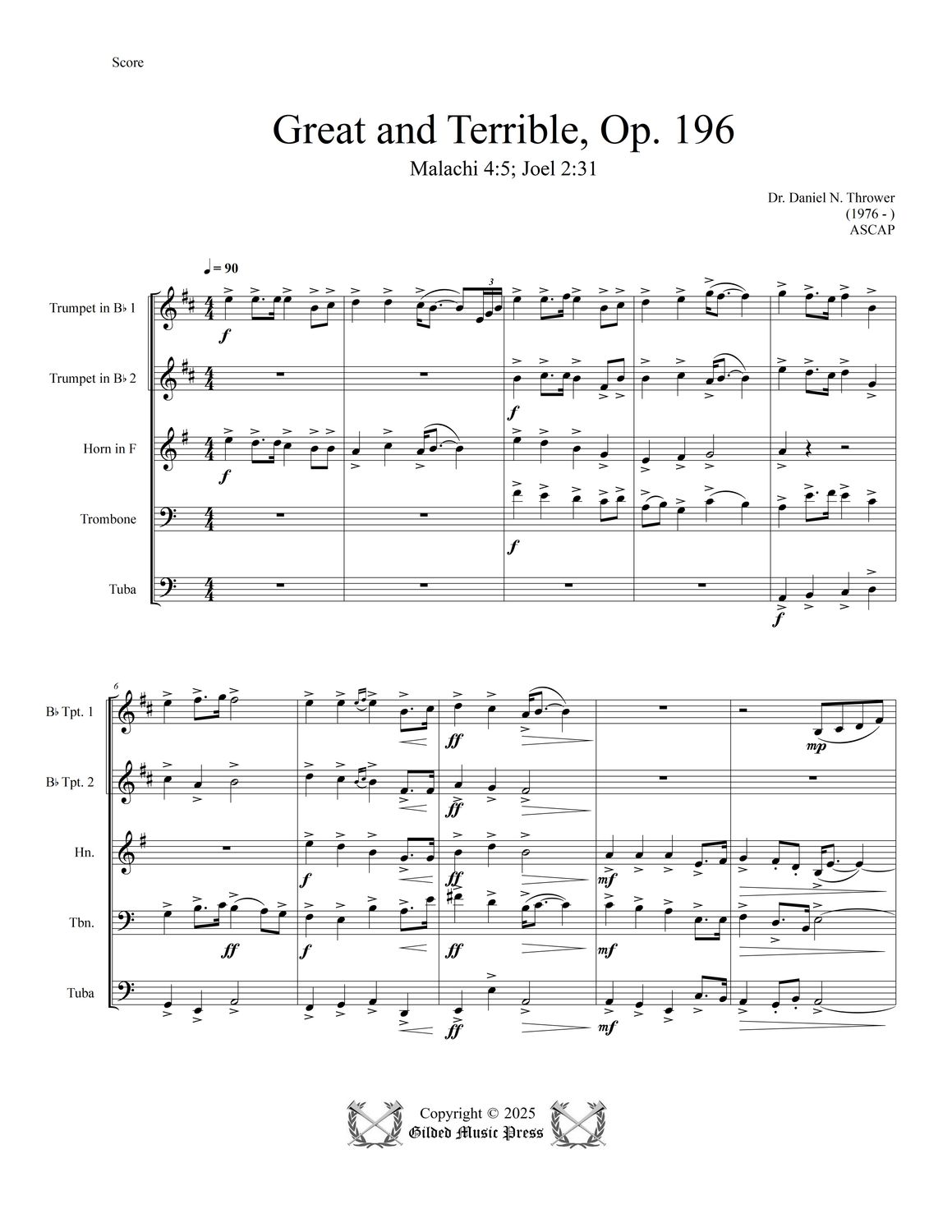 GMP 3113: Great and Terrible, Op. 196 (Brass Quintet), Dr. Daniel Thrower