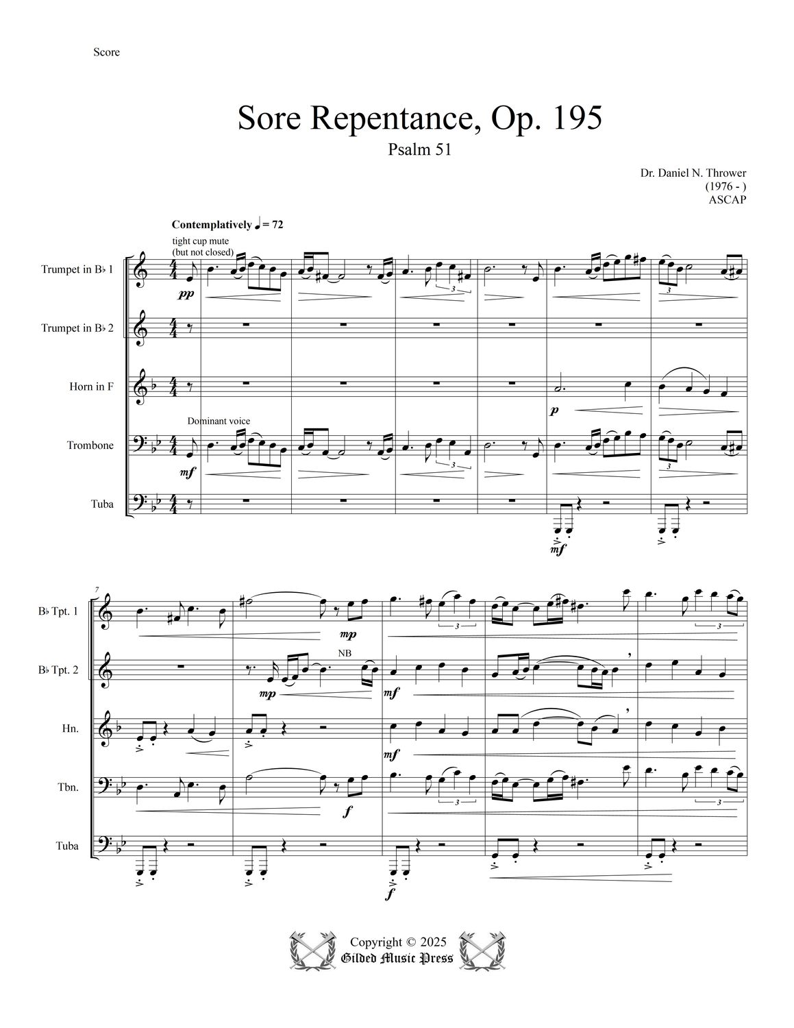 GMP 3112: Sore Repentance, Op. 195 (Brass Quintet), Dr. Daniel Thrower