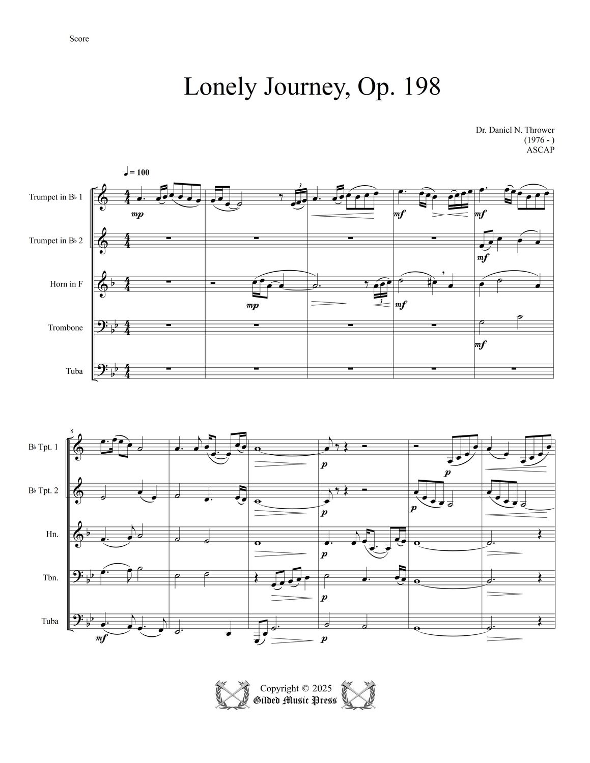 GMP 3115: Lonely Journey, Op. 198 (Brass Quintet) Dr. Daniel Thrower