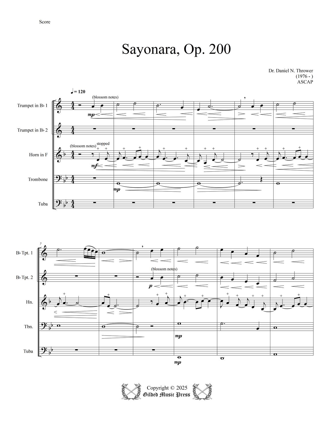 GMP 3117: Sayonara, Op. 200 (Brass Quintet) Dr. Daniel Thrower