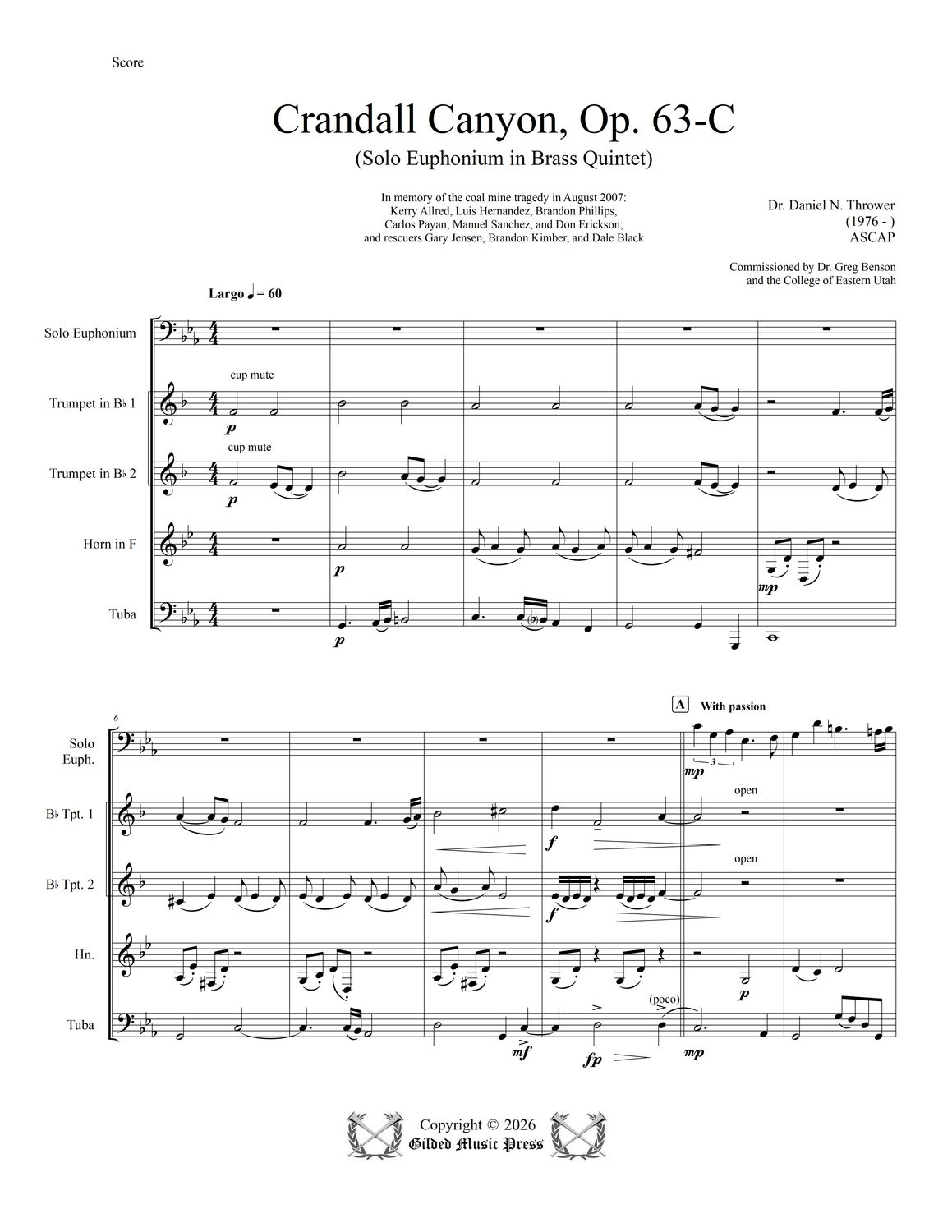 GMP 3119: Crandall Canyon, Op. 63-C (Brass Quintet), Dr. Daniel Thrower