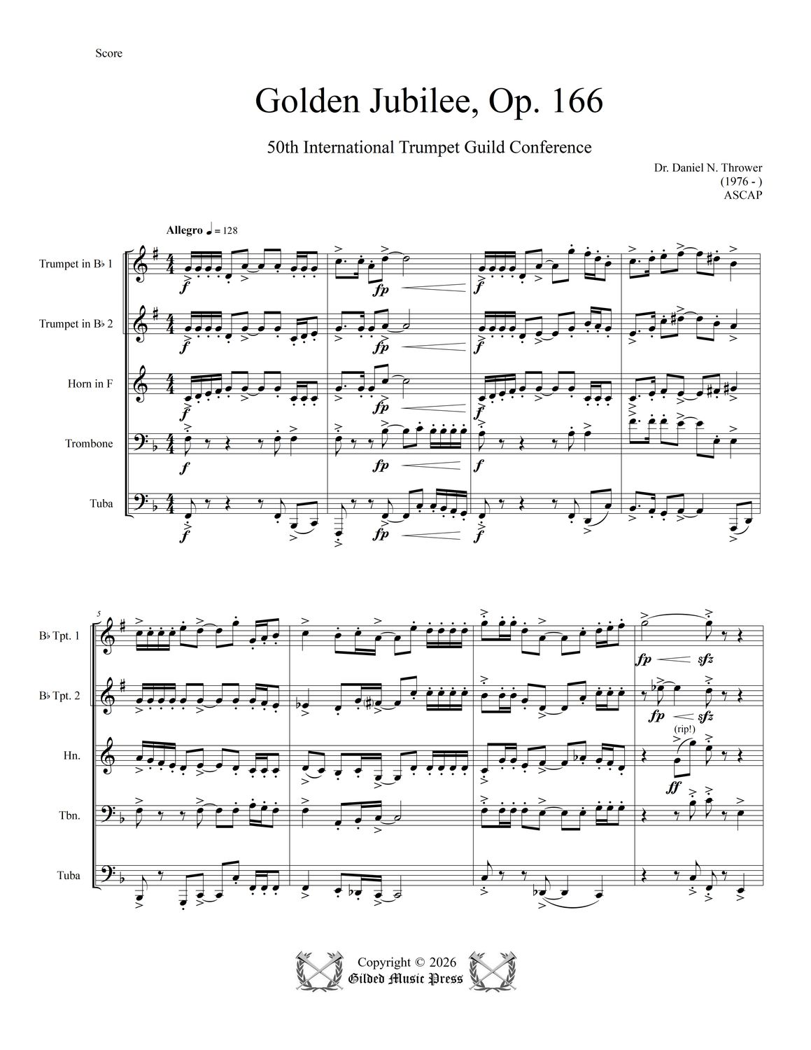 GMP 3083: Golden Jubilee, Op. 166 (Brass Quintet), Dr. Daniel Thrower