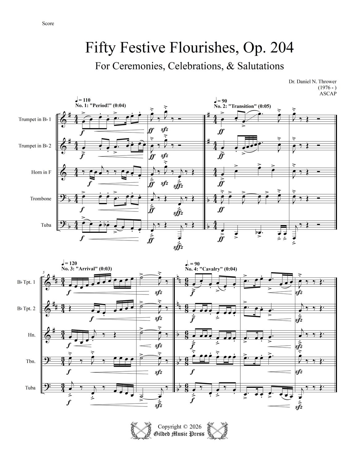 GMP 3122: Fifty Festive Flourishes, Op. 204 (Brass Quintet), Dr. Daniel Thrower