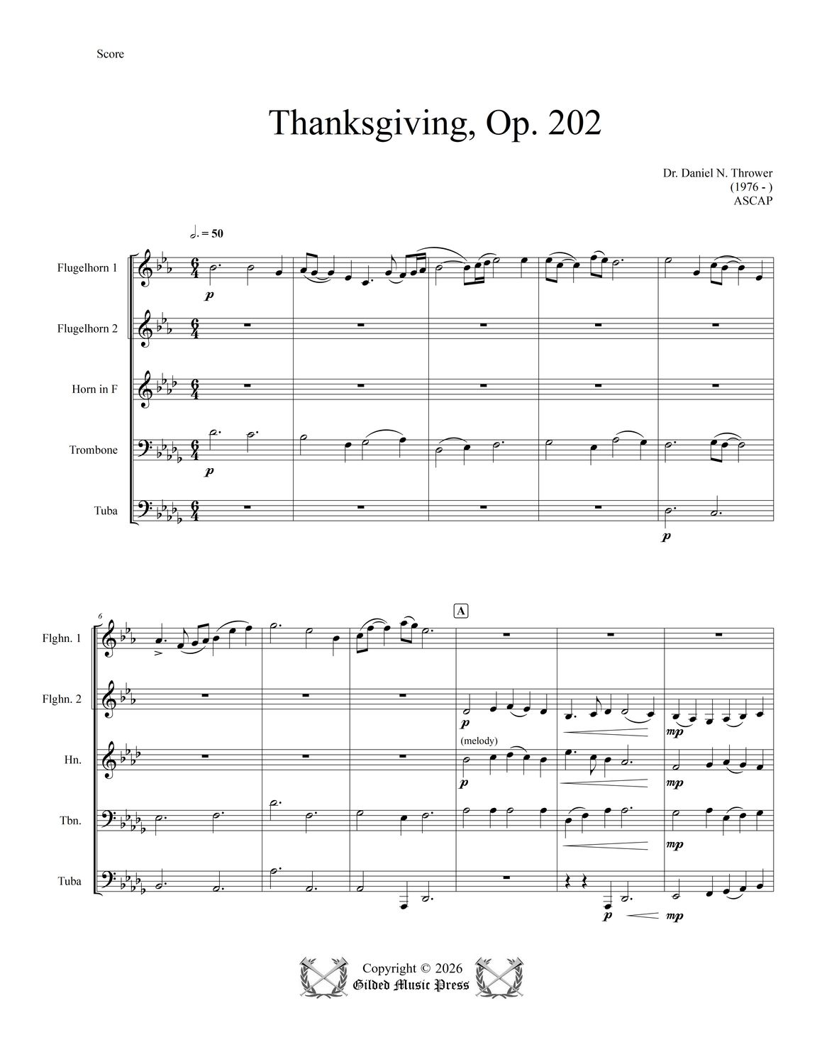 GMP 3120: Thanksgiving, Op. 202 (Brass Quintet), Dr. Daniel Thrower