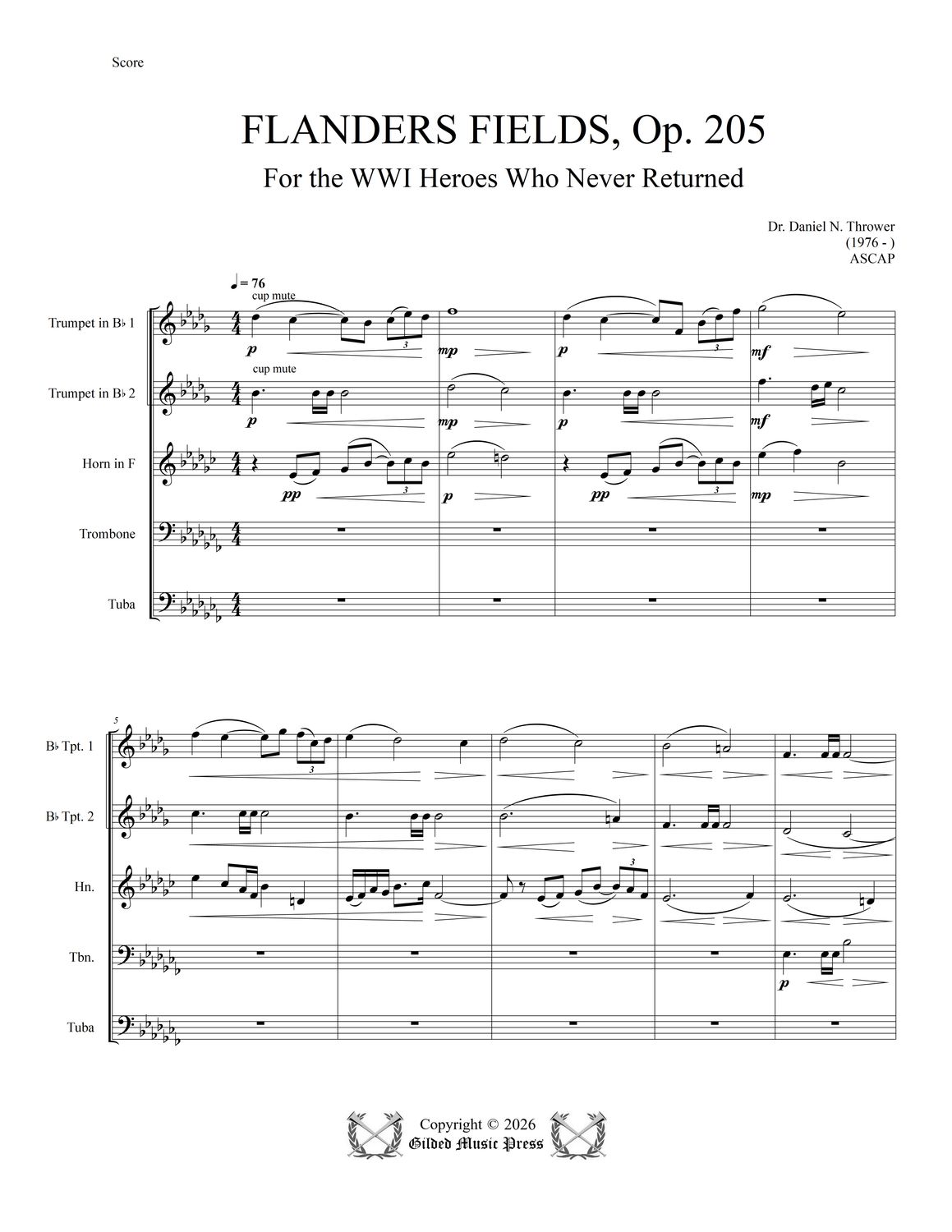GMP 3123: Flanders Fields, Op. 205 (Brass Quintet), Dr. Daniel Thrower