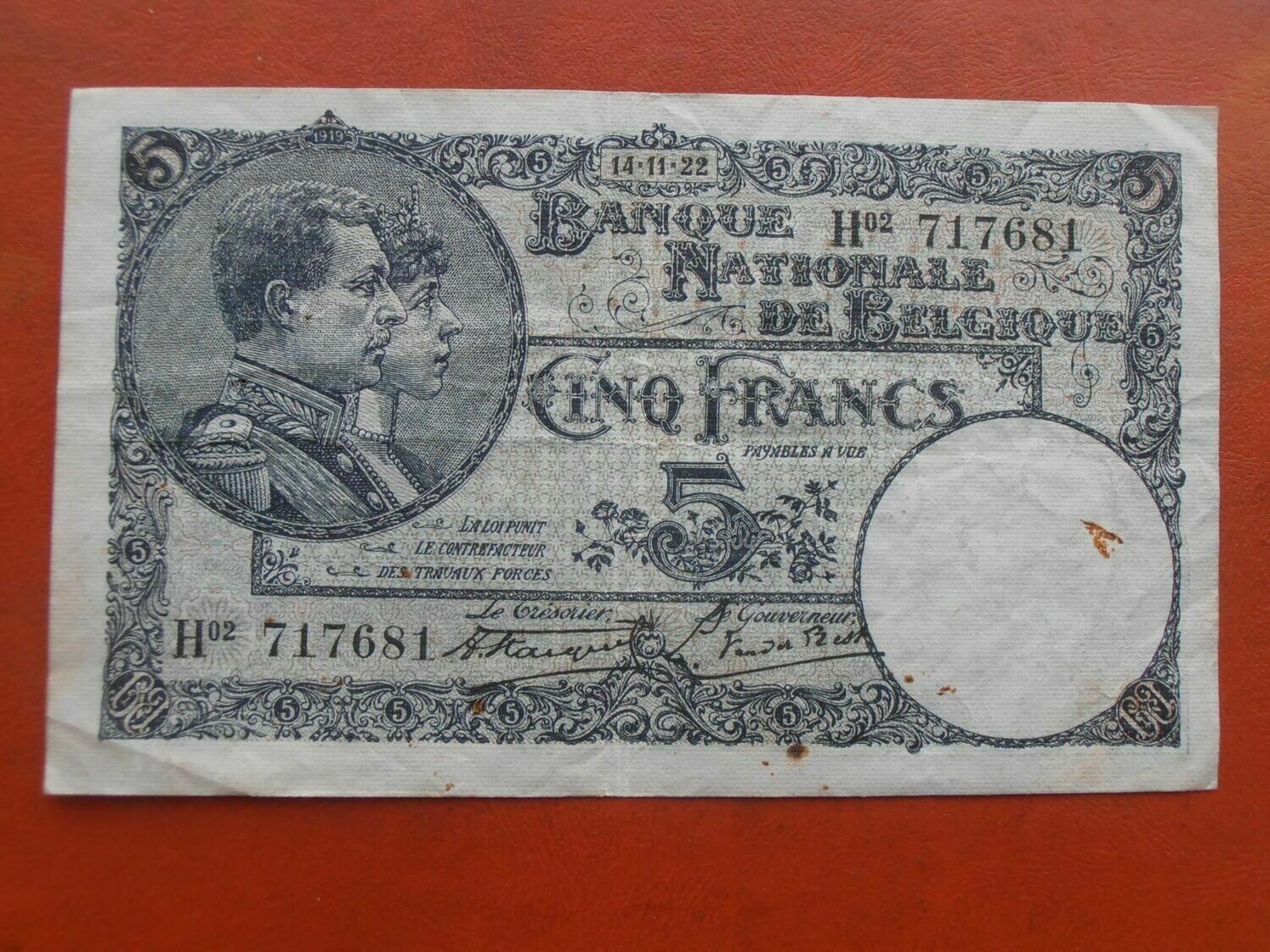 Belgium 5 Francs - 1922