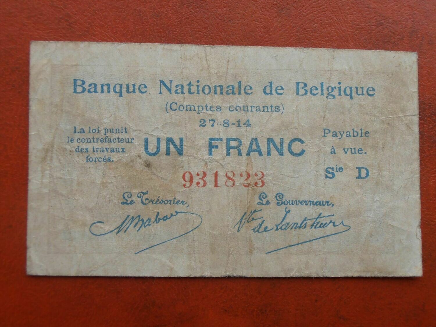 Belgium 1 Franc - 1914 Rare