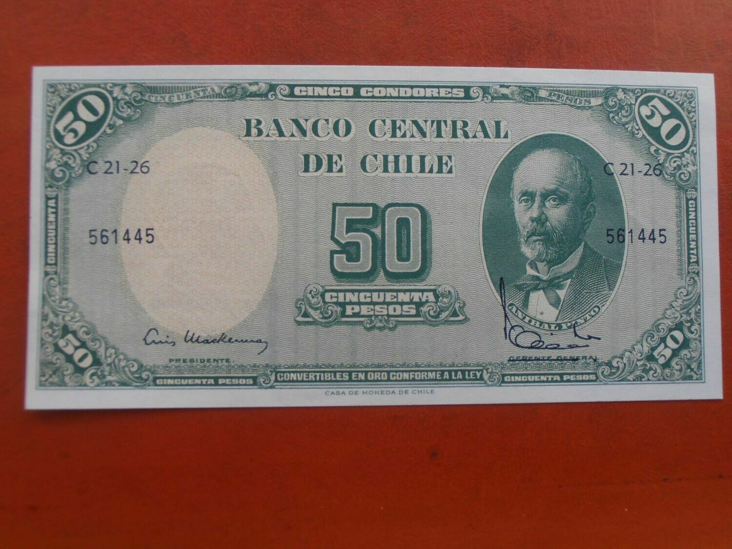 Chile 5 Centesimo De Escudo on 50 Pesos - No Date