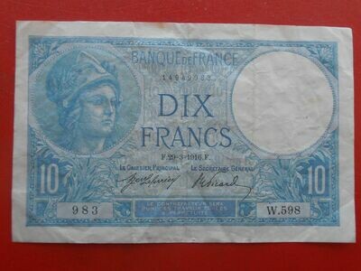 France 10 Francs - 1916 (Scarce)