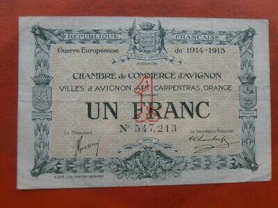 Chamber of Commerce Avignon 1 Franc - 1914-1915
