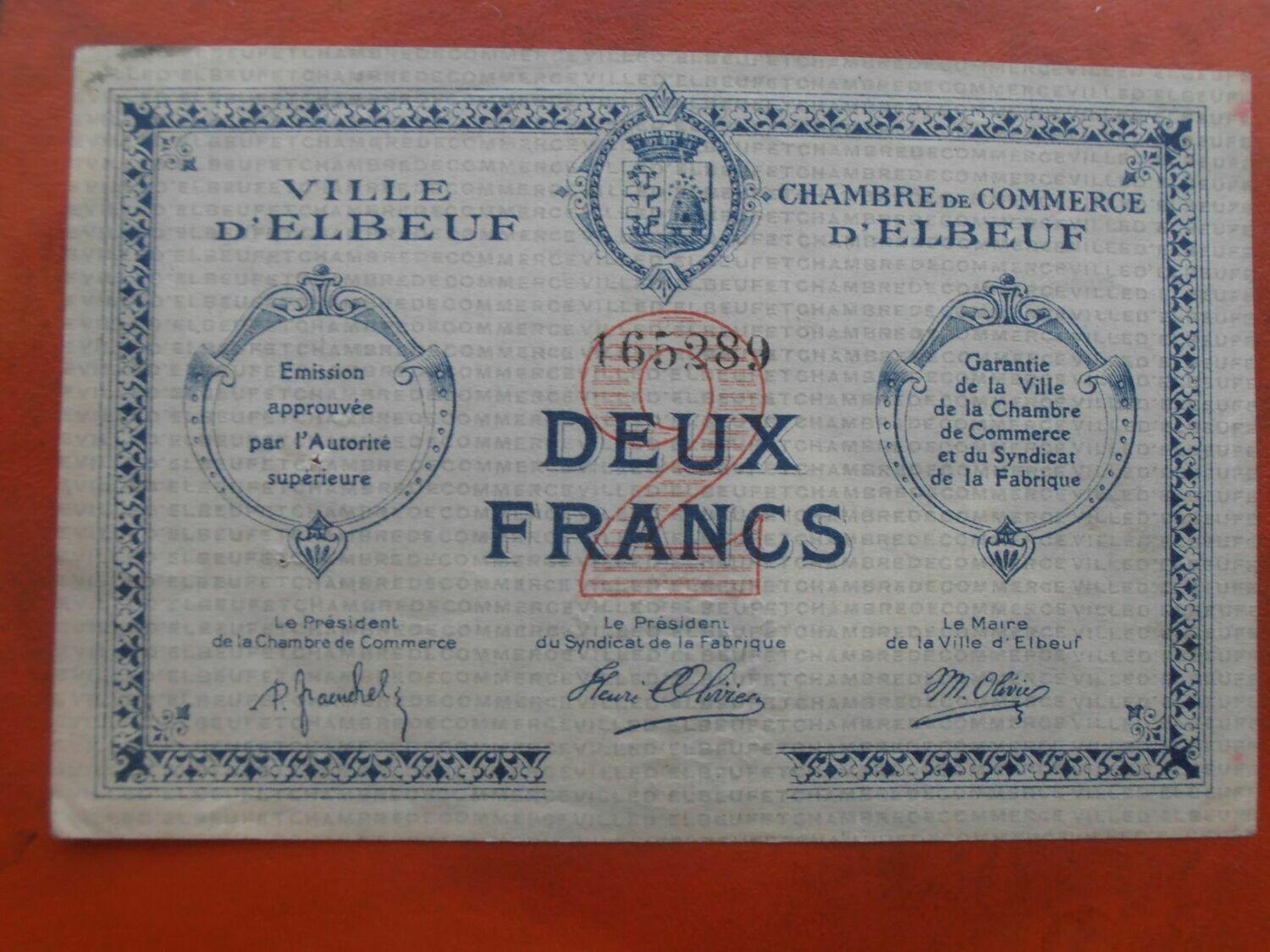 Chamber of Commerce D'Elbeuf  2 Francs - No Date