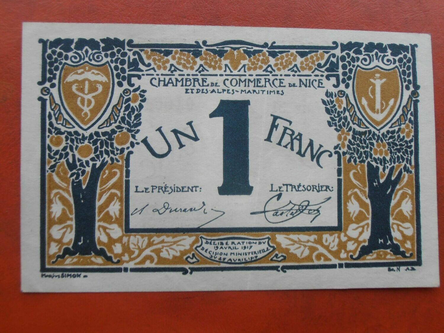 Chamber of Commerce Nice Alpes Maritimes 1 Franc - 1917