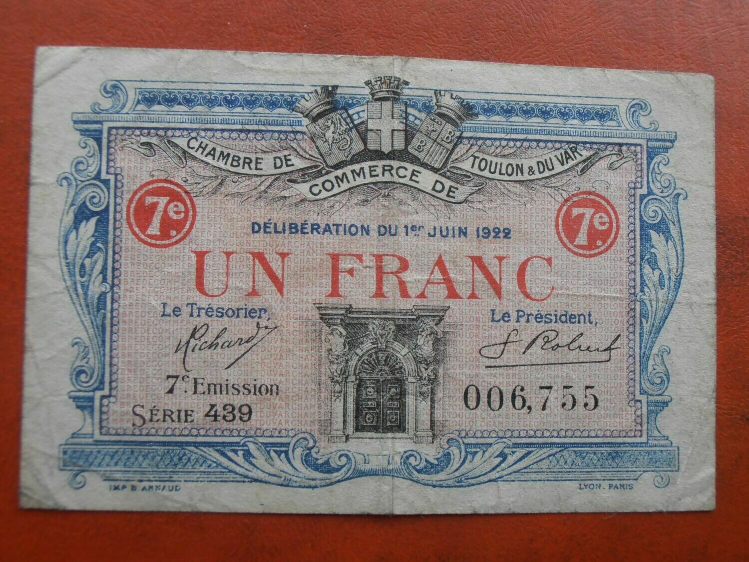 Chamber of Commerce Toulon & Du Var 1 Franc - 1922
