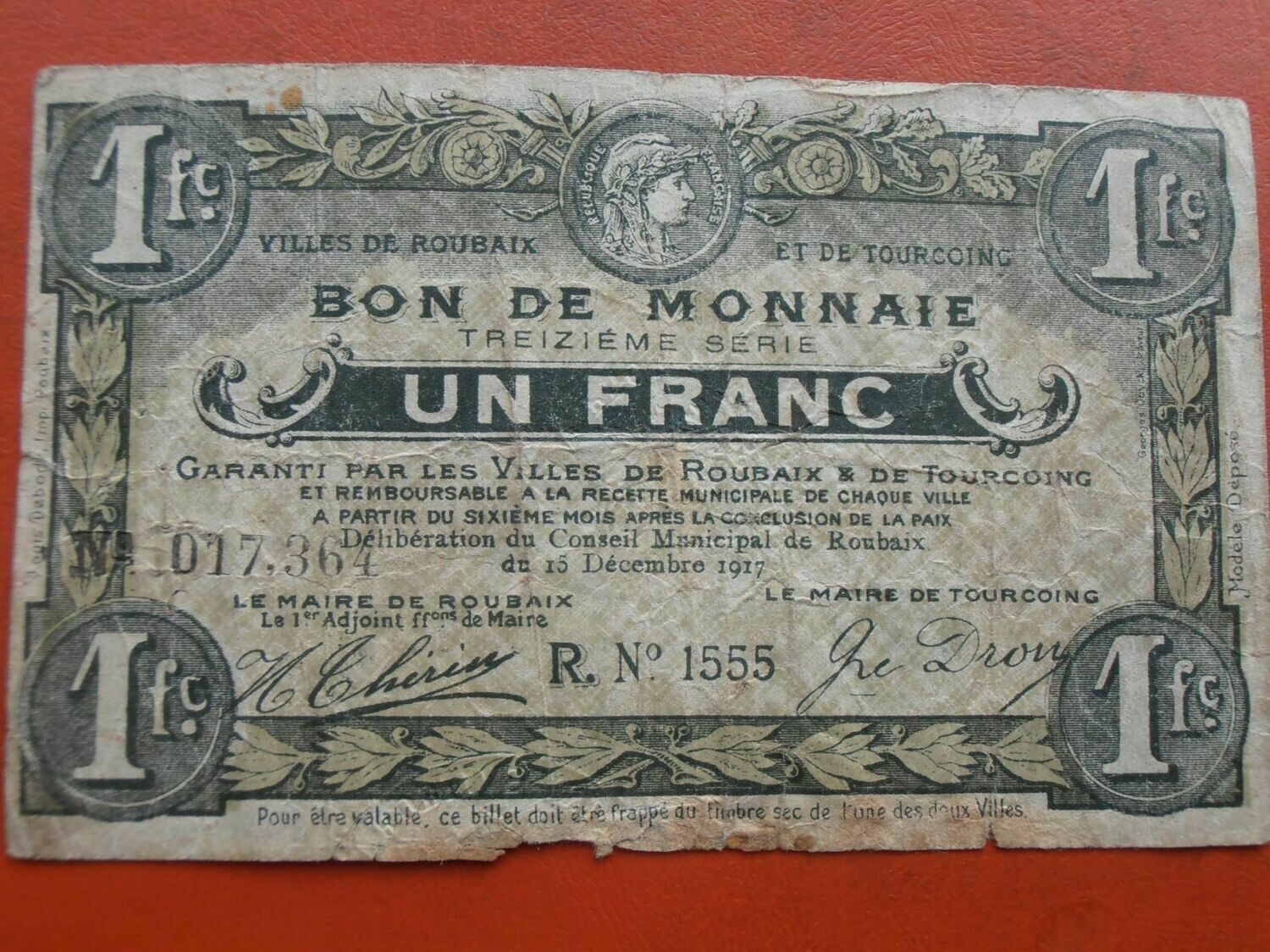 Villes of Roubaix and Tourcoing 1 Franc - 1917