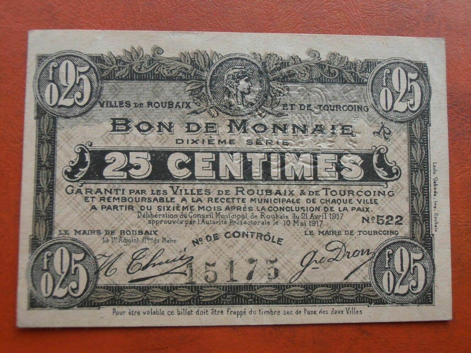 Villes of Roubaix and Tourcoing 25 Centimes - 1917