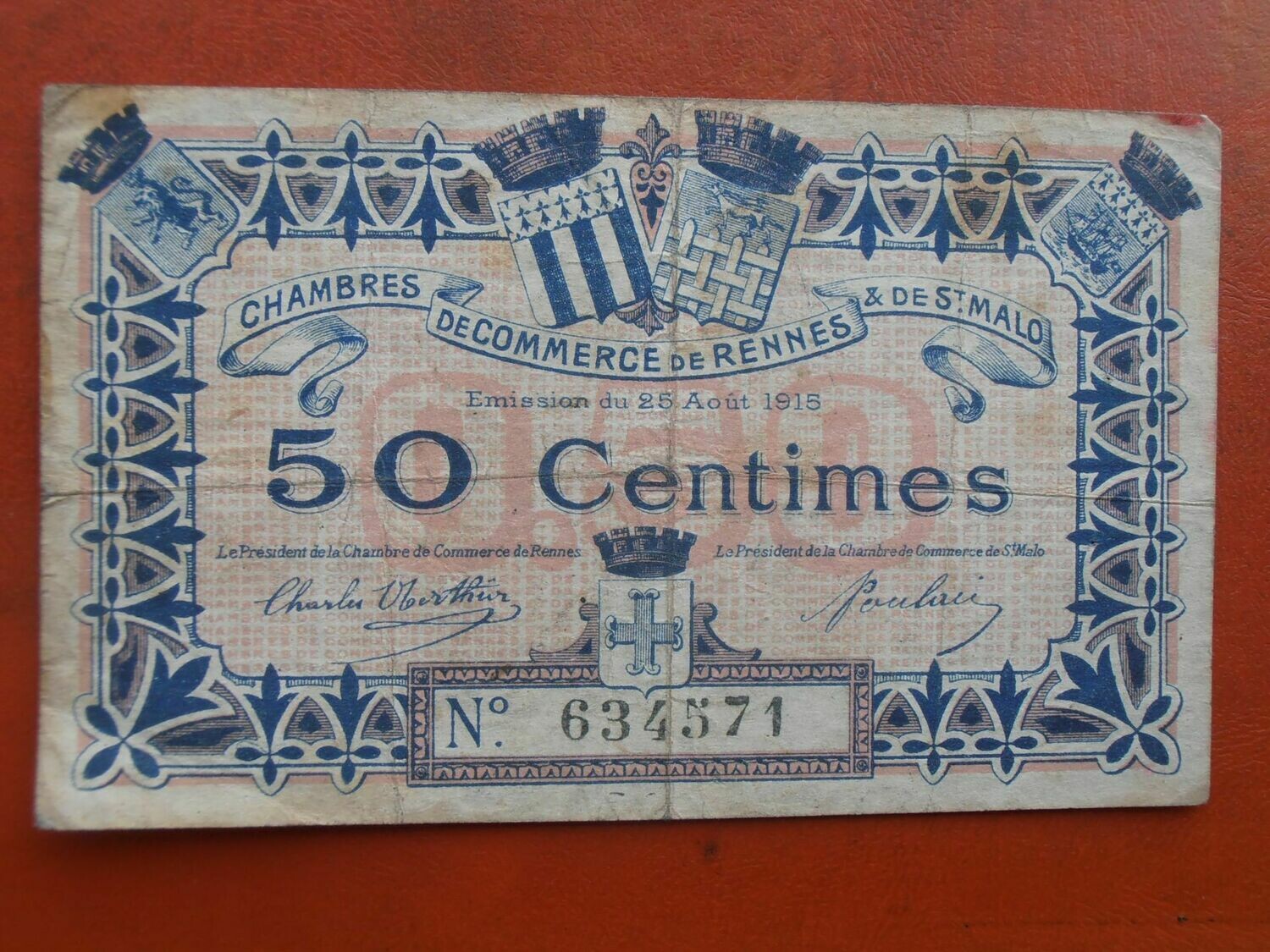 Chamber of Commerce Rennes & St Malo 50 Centimes - 1915