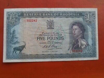 Rhodesia £5 - 1966 Rare