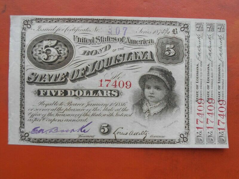 Louisiana 5 Dollars - 1886