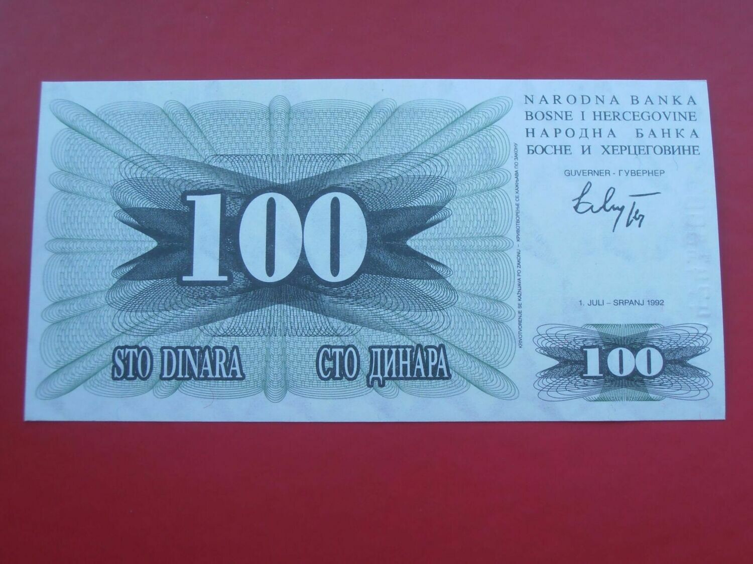 Bosnia Herzegovina 100 Dinars  -  1992
