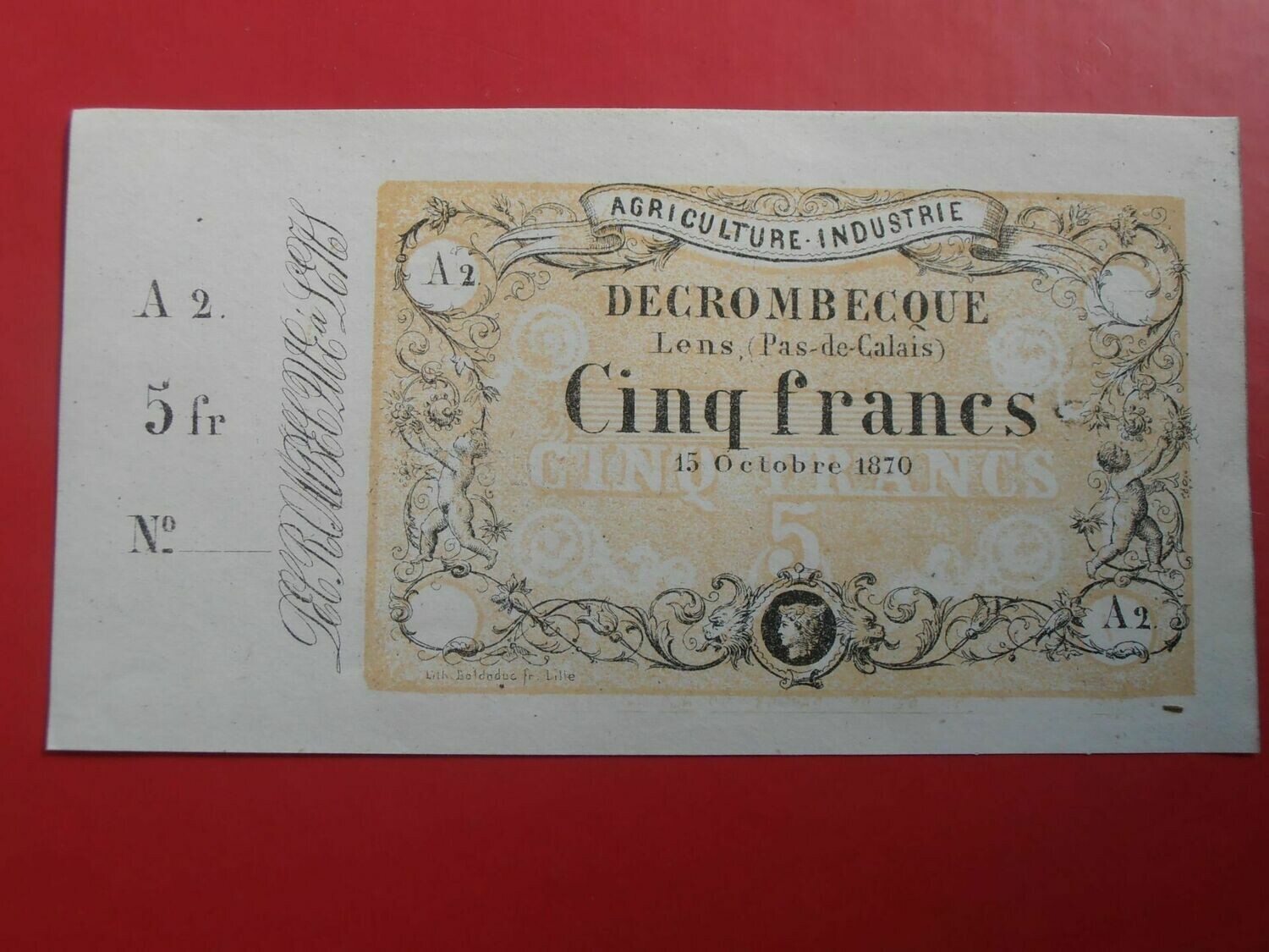France Lens Decrombecque 5 Francs  -  1870