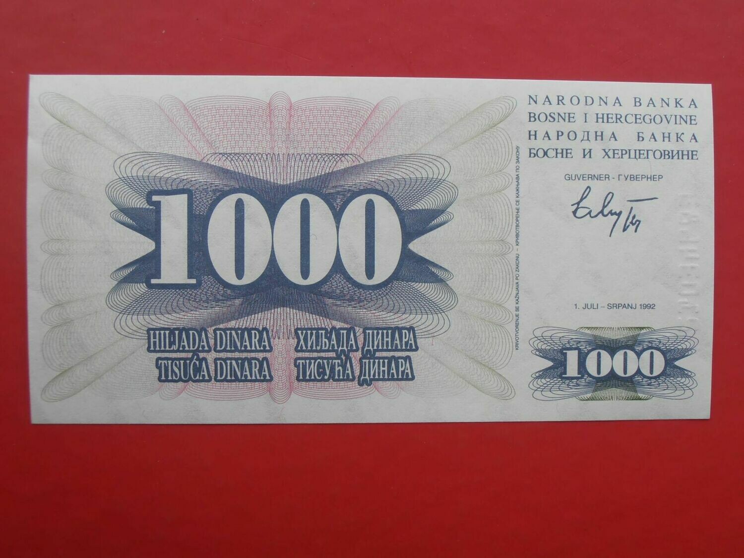 Bosnia Herzegovina 1000 Dinara  -  1992