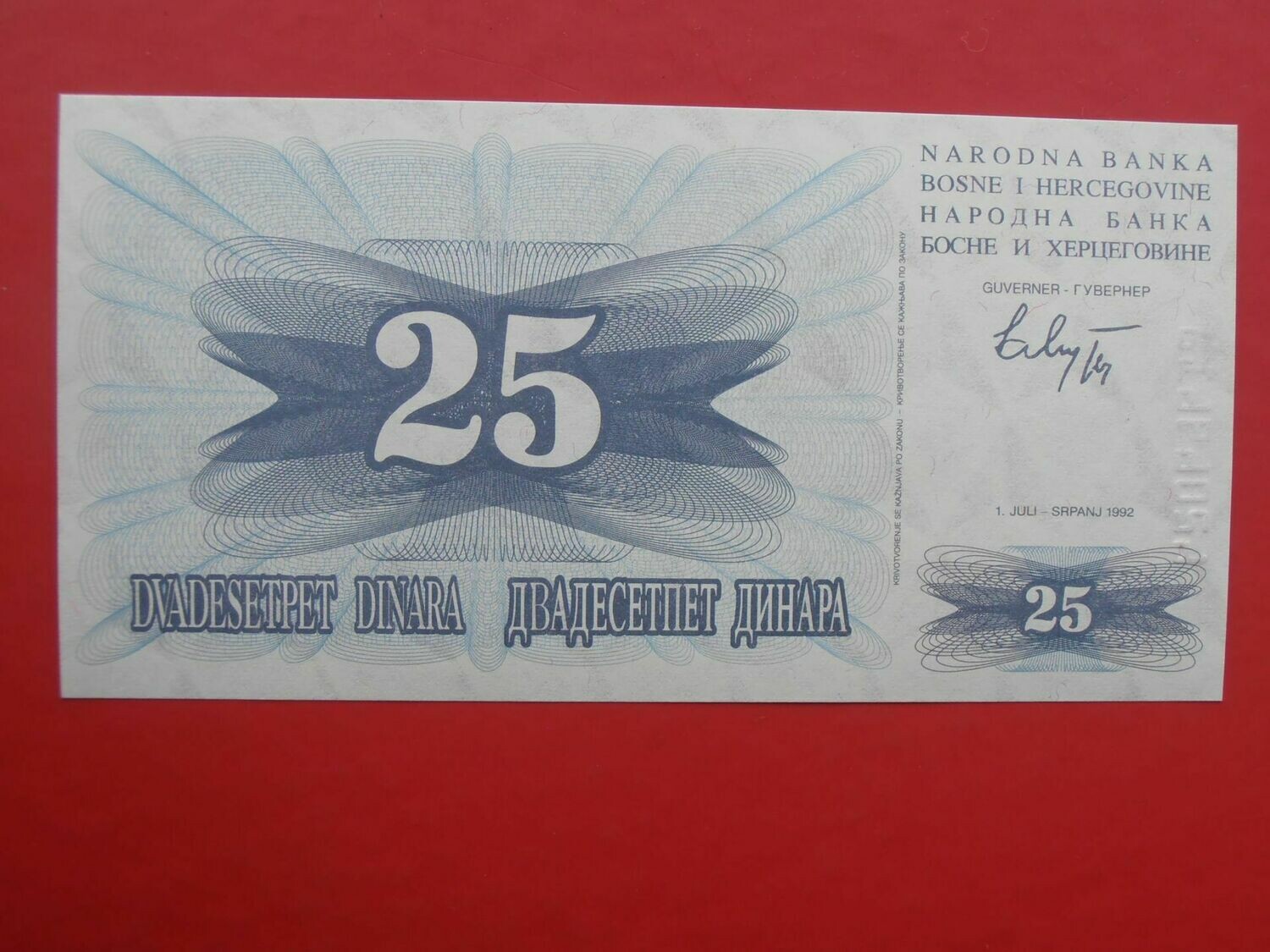 Bosnia Herzegovina 25 Dinara  -  1992