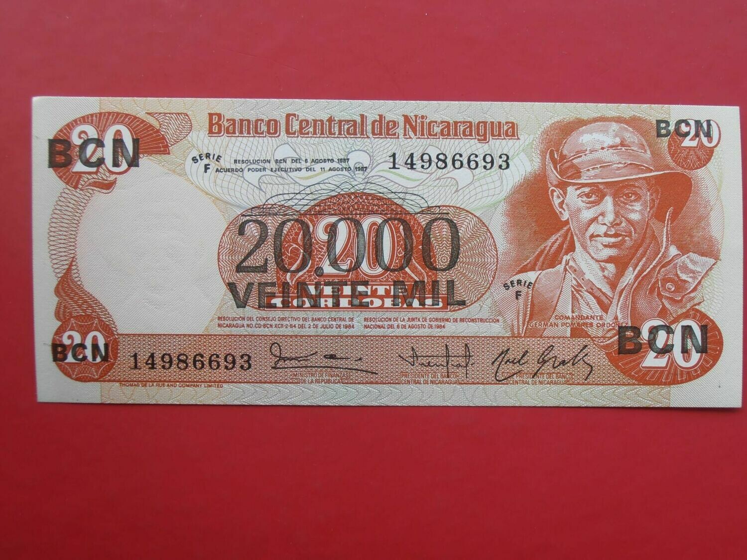 Nicaragua 20000 on 20 Cordobas  -  1987