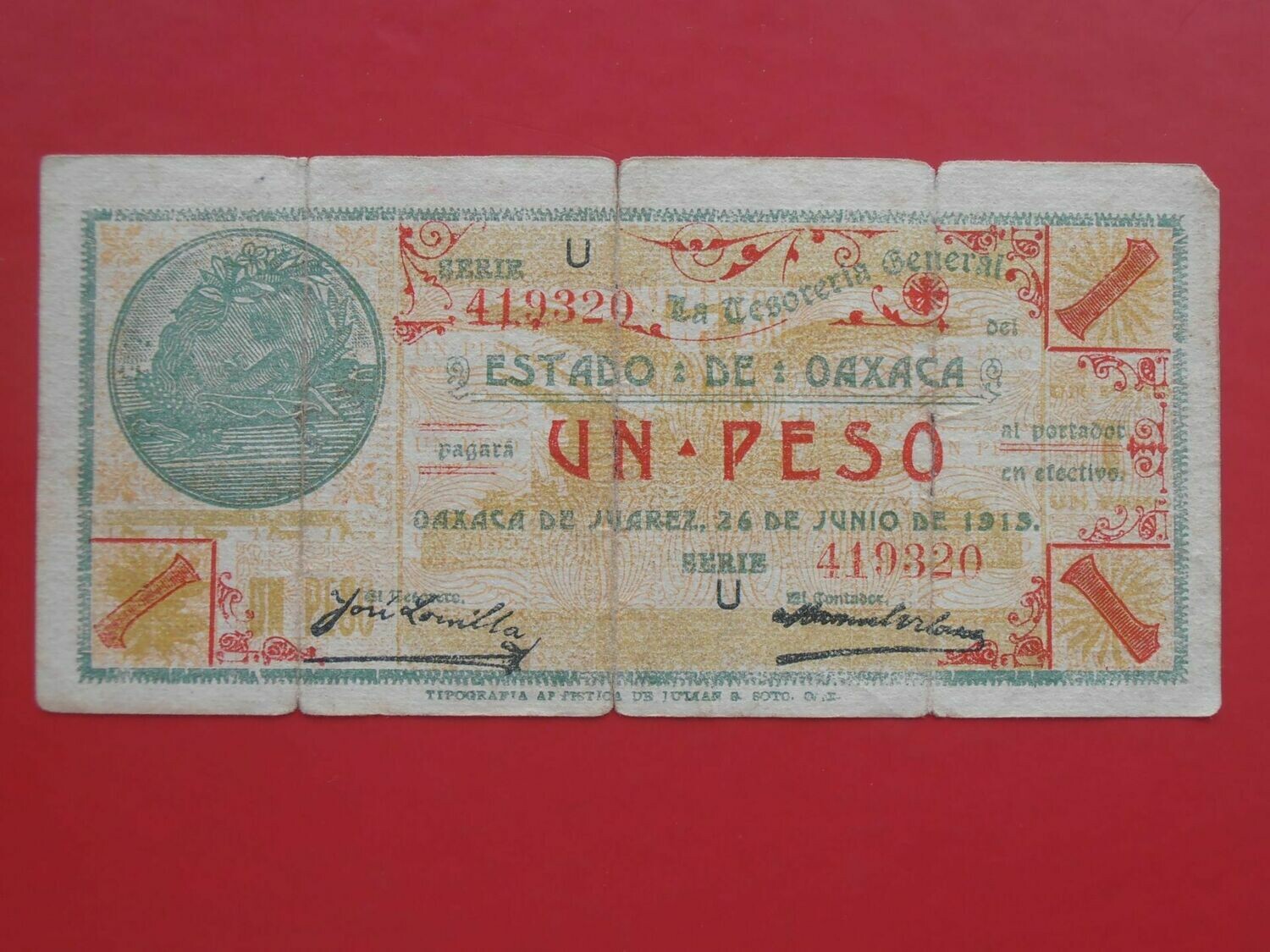 Mexico Oaxaca 1 Peso  -  1915