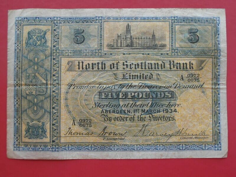 North of Scotland Bank £5  -  1934