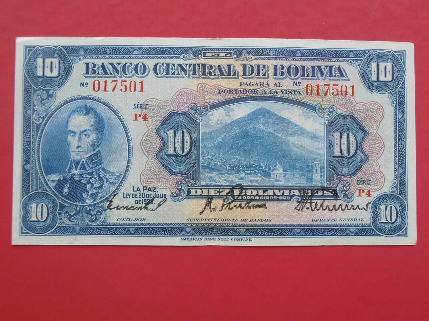 Bolivia 10 Bolivianos  -  1928