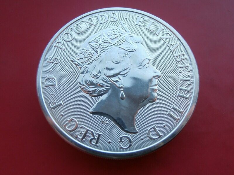 2020  -  Two Ounce Fine Silver Five Pounds (Queens Beasts White Lion of Mortimer)