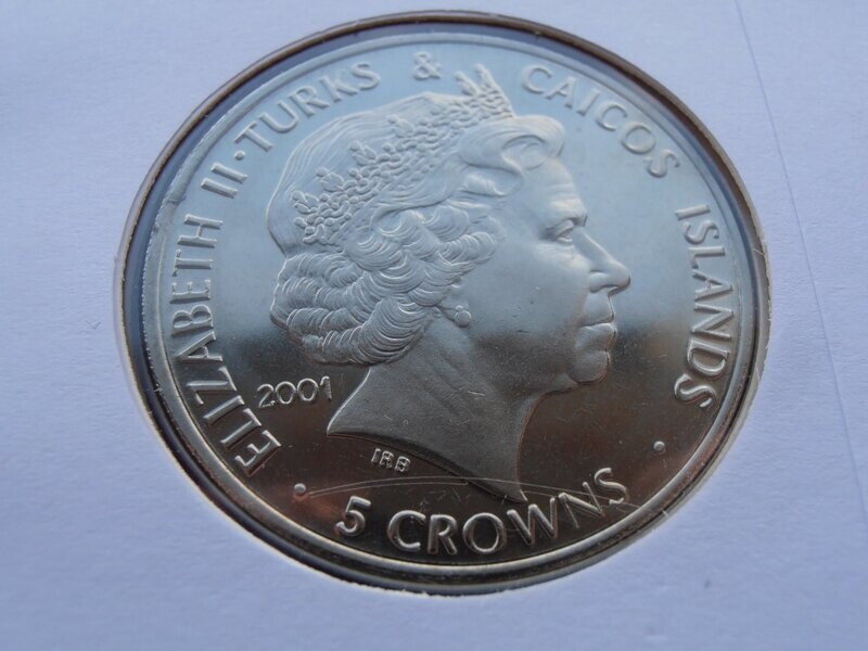 Turks & Caicos 5 Crowns First Day Coin Cover  -  2001