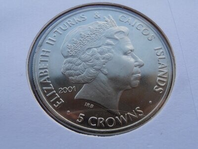 Turks & Caicos 5 Crowns First Day Coin Cover - 2001