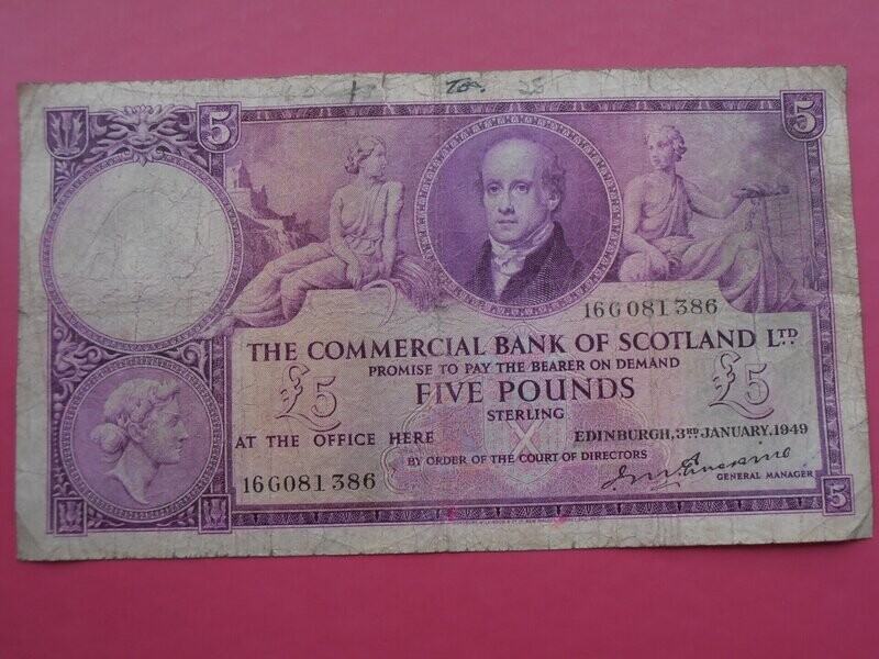 Commercial Bank of Scotland £5  -  1949