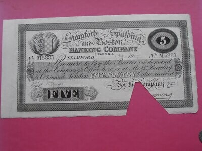 Stamford Spalding & Boston Bank £5 - 1907
