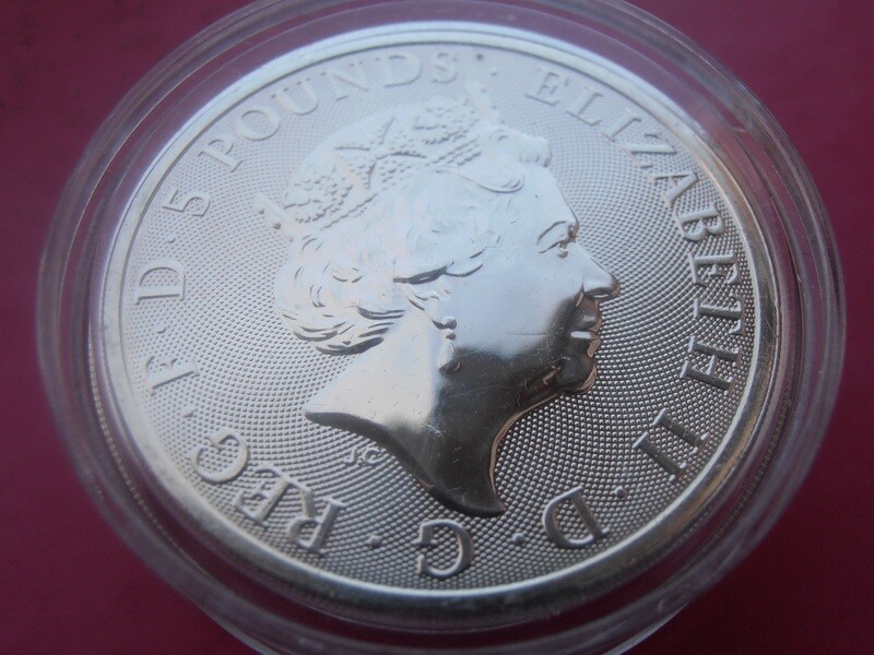 2018 - Two Ounce Fine Silver Five Pounds (Queens Beasts Black Bull of Clarence)