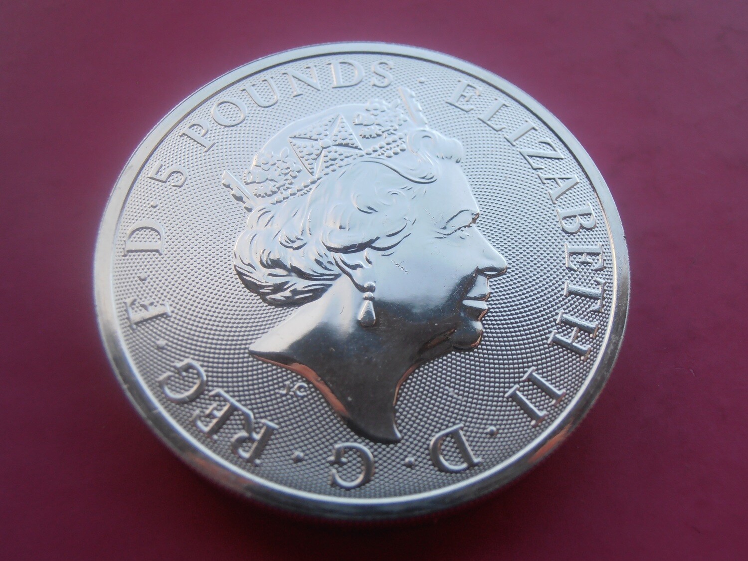2019 - Two Ounce Fine Silver Five Pounds (Queens Beasts Falcon of the Plantagenets)