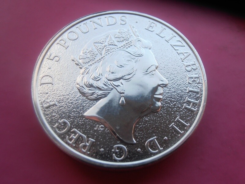 2017 - Two Ounce Fine Silver Five Pounds (Queens Beasts Red Dragon of Wales) MRPD1