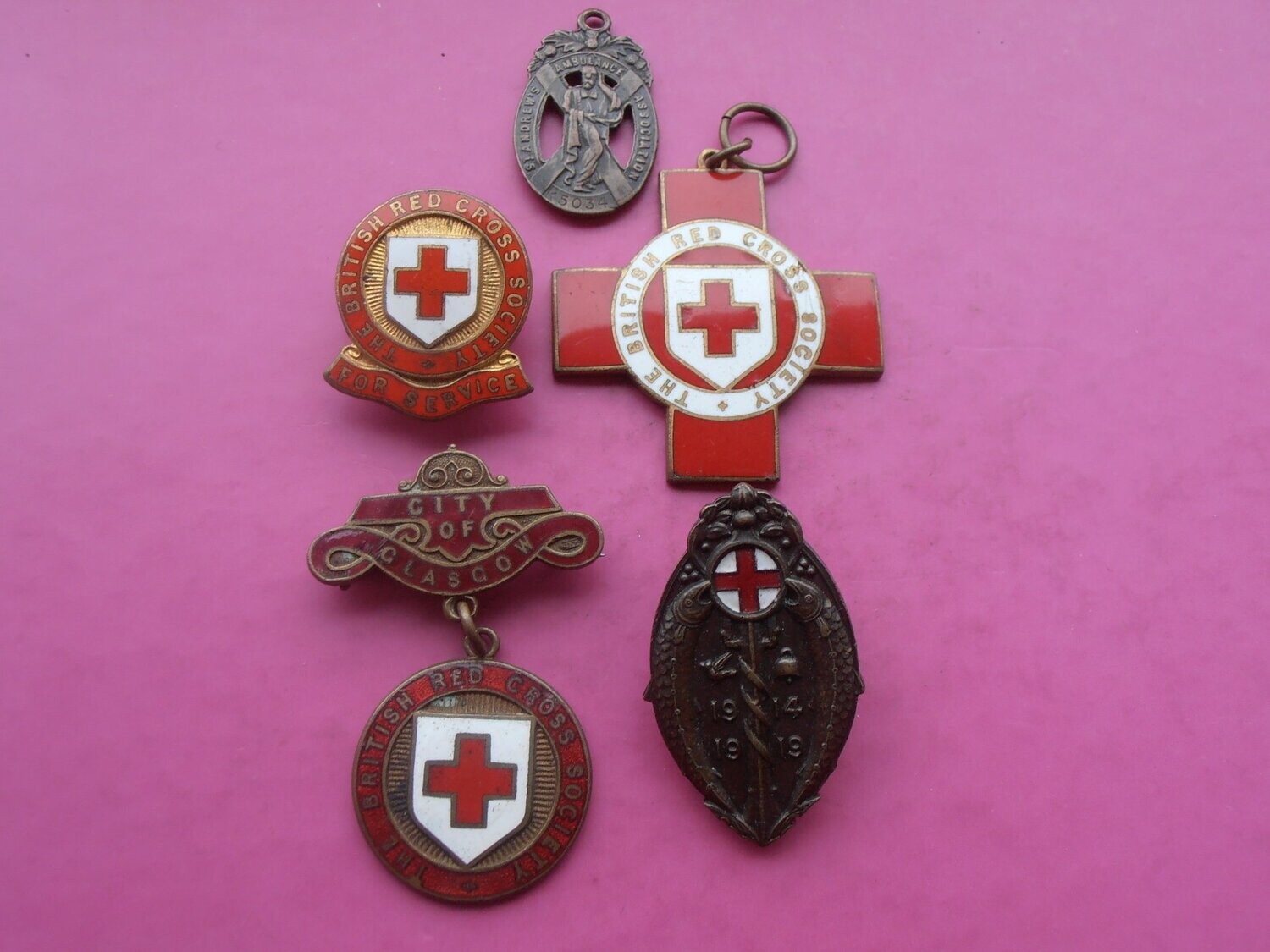 Red Cross Badges Including Rare Glasgow Nursing Badge