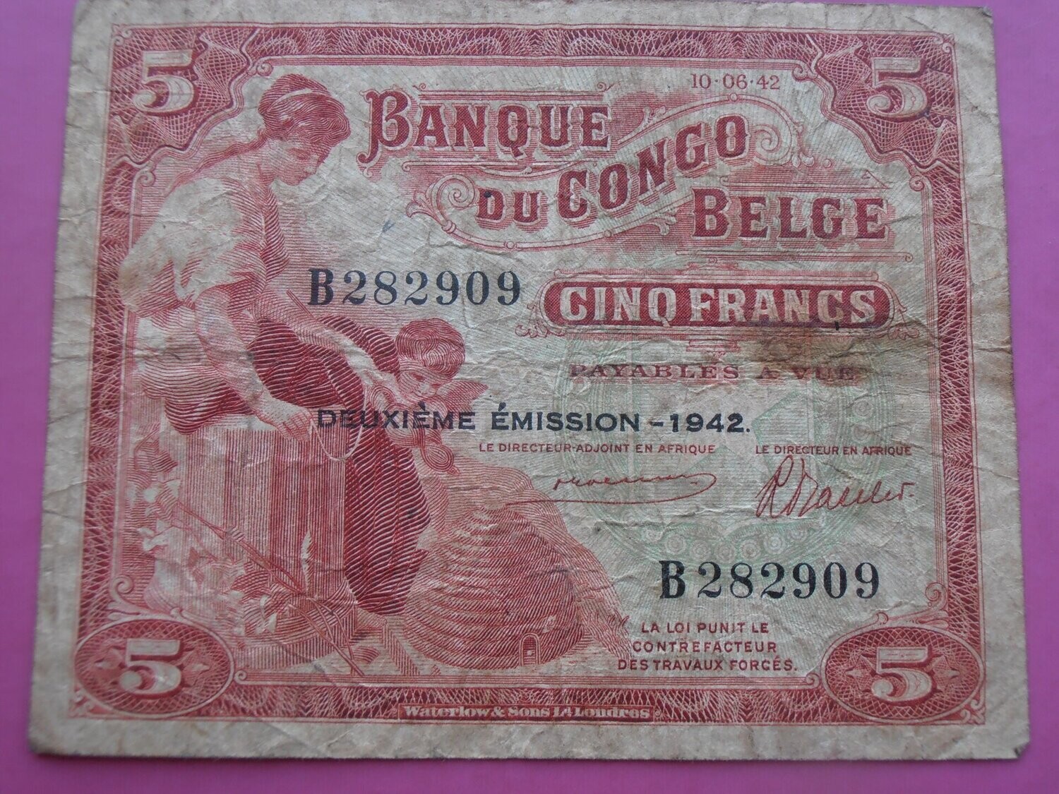 Belgian Congo 5 Francs  -  1942 Scarce