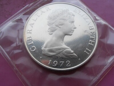 Gibraltar 25 Pence Silver Proof - 1972 Silver Wedding Anniversary