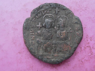 Byzantine Follis Justin II & Sophia - 565-578 AD (Cyzikus Mint)
