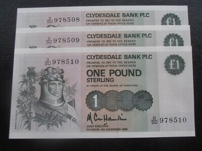 Clydesdale Bank £1 - 1988 (3 Consecutive)