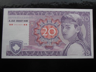 Kosovo 20 Dinars - 2016 (Specimen)