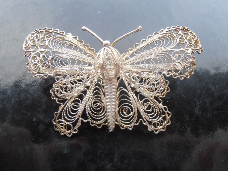 Silver Filigree Butterfly Brooch