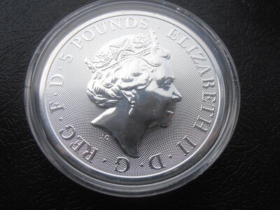 2021 - Two Ounce Fine Silver Five Pounds (Queens Beasts White Greyhound of Richmond)