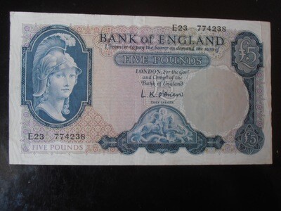 Bank of England £5 - From February 1957