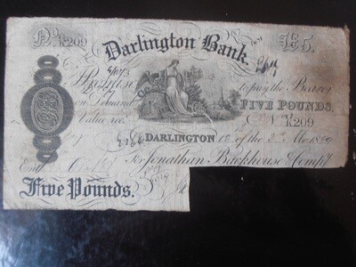 Darlington Bank £5 - 1889